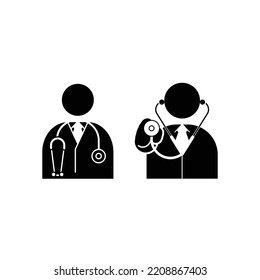 Doctor portrait with stethoscope icon set vector stick man.