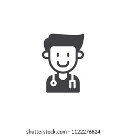Doctor portrait vector icon. filled flat sign for mobile concept and web design. Medical worker with stethoscope simple solid icon. Symbol, logo illustration. Pixel perfect vector graphics