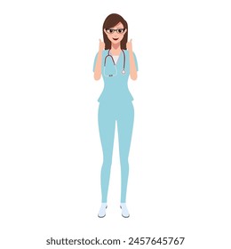 The doctor poses in a relaxed standing position position