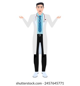 The doctor poses in a relaxed standing position position
