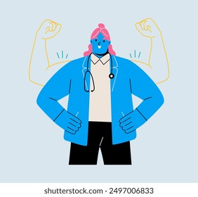 Doctor power, man self confidence, high esteem concept. Colored flat vector illustration
