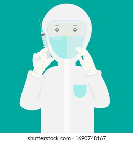 Doktor in PSA-Anzug zur Vorbereitung der Vektorillustration