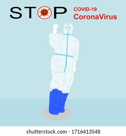 The doctor in PPE uniform show power to fight with coronavirus they are our hero.vector illustration.