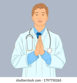 Doctor rezando con las manos apretadas