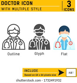 Doctor premium icon with multiple style isolated on white background from medical collection. Vector illustration concept design template for web design, mobile app, UI and UX. Editable size and color
