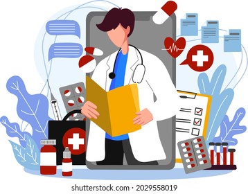 Arzt erstellt Dokumente der Patientenillustration