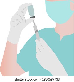 The doctor is preparing to give the injection. The concept of health protection. Flat vector illustration. Web icon symbol design.