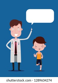 The doctor is preparing a speech bubble and the boy is Jogging happily, Concept of exercising vector
