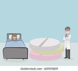 The doctor prescribes a sick pill. Plot for medical topics. vector illustration.