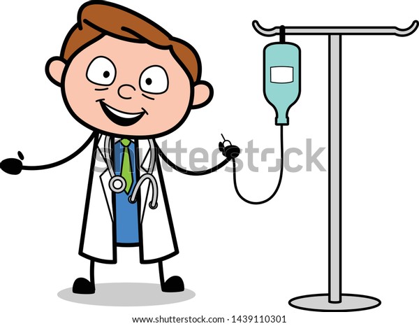 Doctor Presenting Iv Bottle Professional Cartoon Stock Vector (Royalty ...