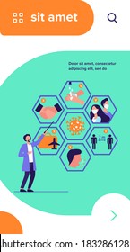 Doctor presenting tips for protection from coronavirus and epidemic spread prevention. Vector illustration for covid 19, symptoms, protection, safety, infection concept