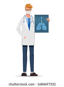 Doctor presenting the x-ray films scan to lungs.