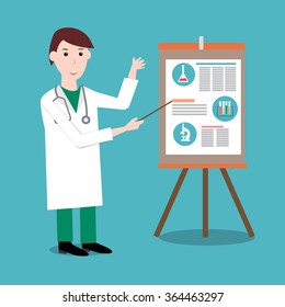 Doctor presents the medical information on the clipboard.illustration EPS10.