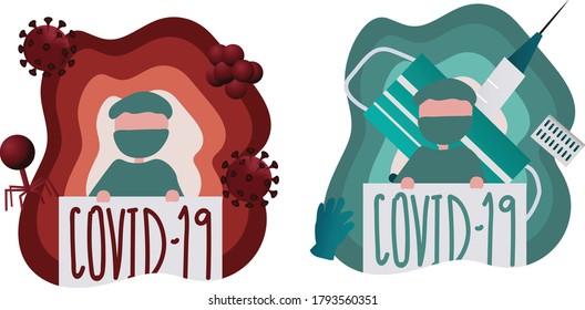 doctor prevented covid-19 flat vector, microorganism and medical equipment flat icon vector