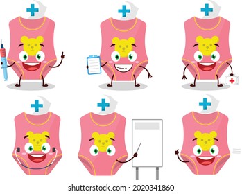 Doctor profession emoticon with baby swimsuit cartoon character. Vector illustration