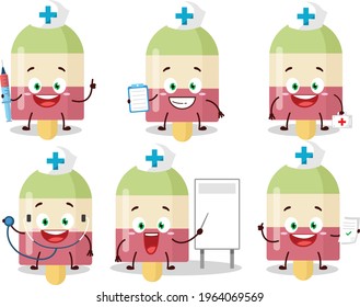 Doctor profession emoticon with watermelon ice cream cartoon character