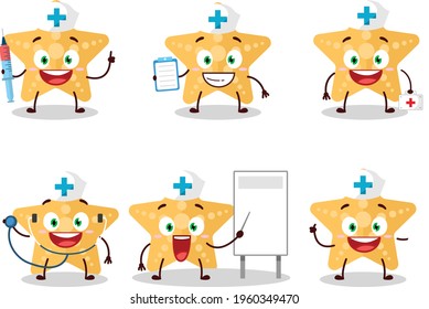 Doctor profession emoticon with yellow starfish cartoon character
