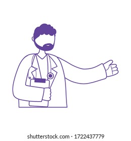 doctor professional character with medical report and stethoscope vector illustration