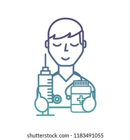 doctor professional character with syringe and bottle pills
