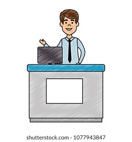 doctor professional in desk with computer avatar character