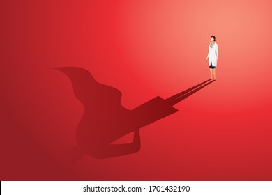 Doctor and professional superhero shadow on floor, fight virus. Character set. Vector illustration