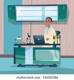 Doctor Professor Office Clinic Interior Workplace Hospital Medicine Care Flat Vector Illustration