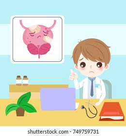 doctor with prostate on the blue background