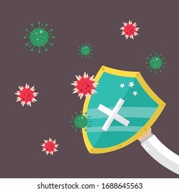 El médico está protegido por un escudo del virus. Concepto de coronavirus