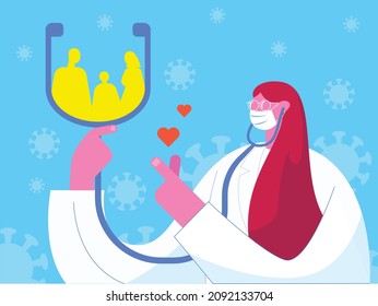 Doctor Protecting Family from virus concept illustration .