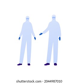 Doctor in protection suit. Vector flat healthcare people illustration. Male and female character in protective medical full outfit. Design for health care