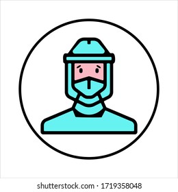 DOCTOR IN PROTECTIVE CLOTHING. medical icon protecting doctors from infection. the emblem of the coronavirus
