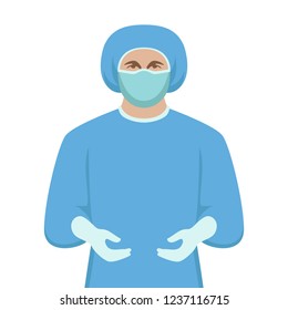 doctor in protective clothing,  vector illustration ,   front view