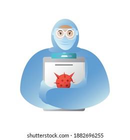 doctor with protective covid 19 virus suit and medical history design of 2019 ncov cov and coronavirus theme Vector illustration