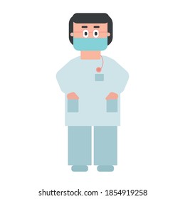 Doctor in protective mask and medical work clothes. Flat vector illustration
