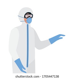 Doctor with protective suit glasses and mask against Covid 19 design of Medical hygiene health emergency and patient theme Vector illustration