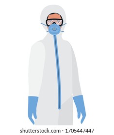 Doctor with protective suit glasses and mask against Covid 19 design of Medical hygiene health emergency and patient theme Vector illustration
