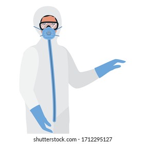Doctor with protective suit glasses and mask against Covid 19 design of Medical hygiene health emergency and patient theme Vector illustration