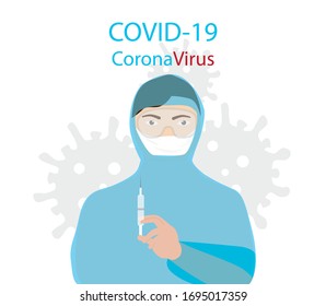doctor in a protective suit. Doctor makes an injection vector Illustration isolated on a white background. coronovirus vaccine.doctor flat style