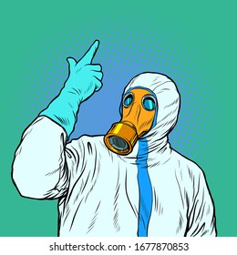 doctor in protective suit and mask. The epidemic of coronavirus. Pop art retro vector illustration vintage kitsch 50s 60s style