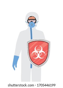 Doctor with protective suit and shield against 2019 ncov virus design of Covid 19 cov infection disease symptoms and medical theme Vector illustration
