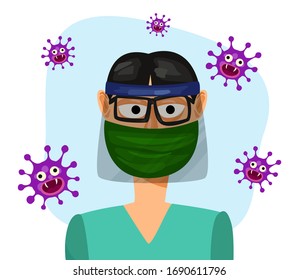 doctor in protective suit with virus. covid-19, coronavirus concept.