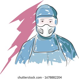 Doctor in protective suits saving lives during the epidemic. Vector illustration.