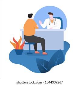 Doctor Provide Consulting Service to Patient at Work Desk Flat Design Illustration