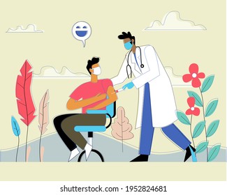 Doctor pushing injection to patient vector illustration concept 