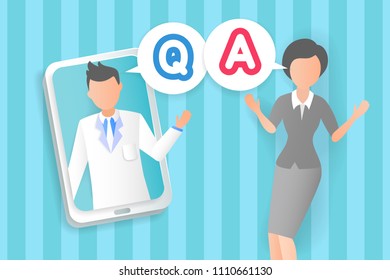 doctor with q and a on the blue background