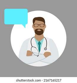 Doctor question answer icon. Medical concept. Health care. Vector illustration. Stock image.