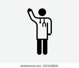 Doctor Raise Hand Icon Call Calling Pose Gesture Healthcare Worker Physician Surgeon Sign Symbol Black Artwork Graphic Illustration Clipart EPS Vector