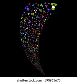 Doctor random fireworks stream. Vector illustration style is flat bright multicolored iconic symbols on a black background. Object fountain constructed from scattered symbols.