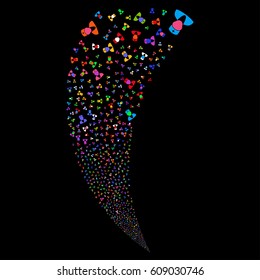 Doctor random fireworks stream. Vector illustration style is flat bright multicolored iconic symbols on a black background. Object fountain done from scattered icons.