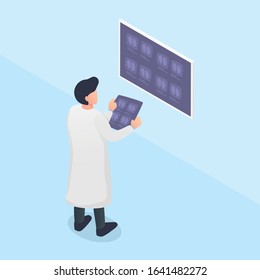 doctor read ana analyze x-ray result with modern isometric style